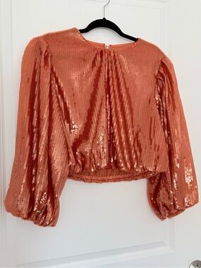 J Crew Orange Sequin Bubble Top M